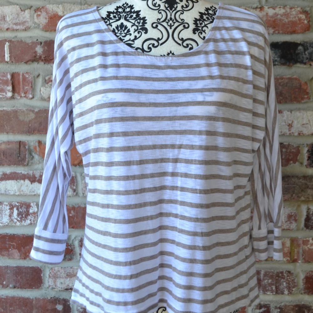 3/4 sleeve striped cotton t-shirt